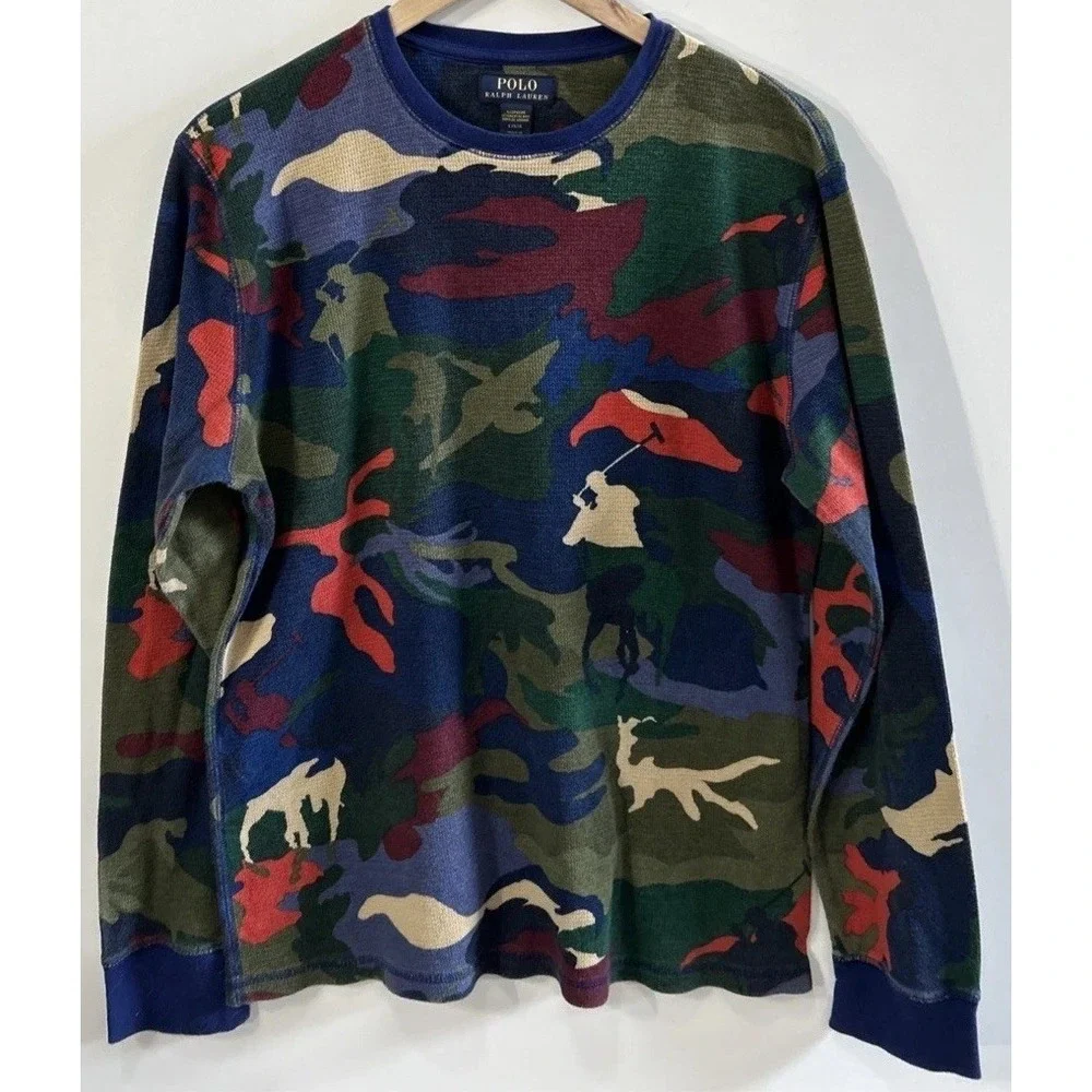 Polo Ralph Lauren Multicolor Polo Player Camo Waffle Knit Thermal Sleep T-Shirt